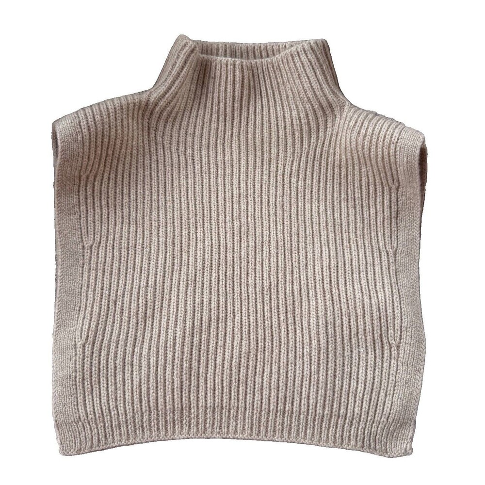 NWT H&M Rib Knit Mock Neck Poncho Sweater Cape One Size Beige Minimalist
